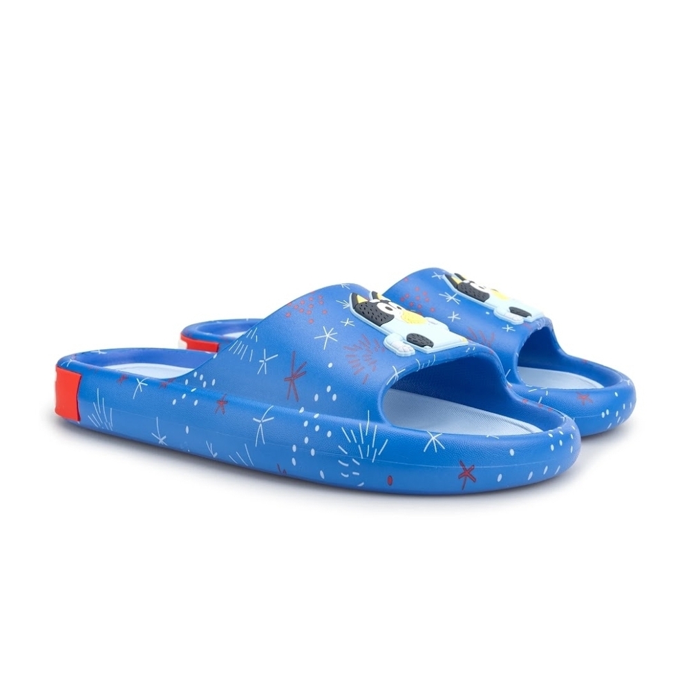 Men's Blue Slide Sandals with Fun Character Detail